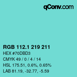 カラーコード: RGB 112.1 219 211 | qconv.com