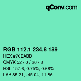 カラーコード: RGB 112.1 234.8 189 | qconv.com