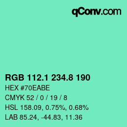 カラーコード: RGB 112.1 234.8 190 | qconv.com