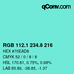 Color code: RGB 112.1 234.8 216 | qconv.com