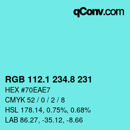 Color code: RGB 112.1 234.8 231 | qconv.com