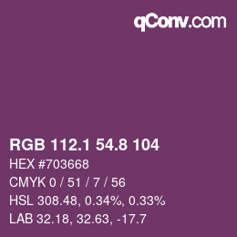 カラーコード: RGB 112.1 54.8 104 | qconv.com