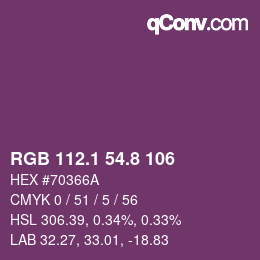 カラーコード: RGB 112.1 54.8 106 | qconv.com