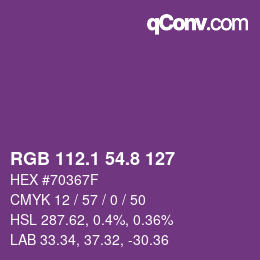 カラーコード: RGB 112.1 54.8 127 | qconv.com