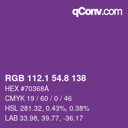 カラーコード: RGB 112.1 54.8 138 | qconv.com
