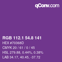 カラーコード: RGB 112.1 54.8 141 | qconv.com