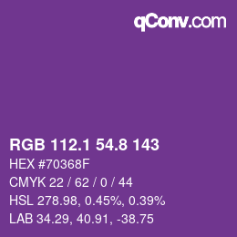 カラーコード: RGB 112.1 54.8 143 | qconv.com