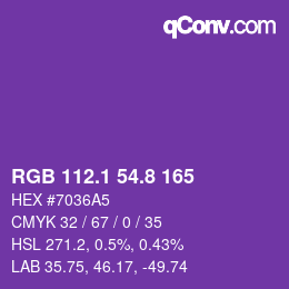 カラーコード: RGB 112.1 54.8 165 | qconv.com