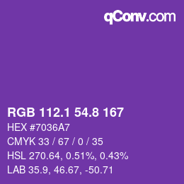 カラーコード: RGB 112.1 54.8 167 | qconv.com