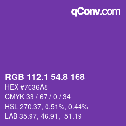 カラーコード: RGB 112.1 54.8 168 | qconv.com