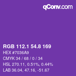 カラーコード: RGB 112.1 54.8 169 | qconv.com