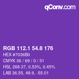 カラーコード: RGB 112.1 54.8 176 | qconv.com