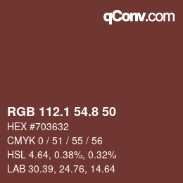 カラーコード: RGB 112.1 54.8 50 | qconv.com
