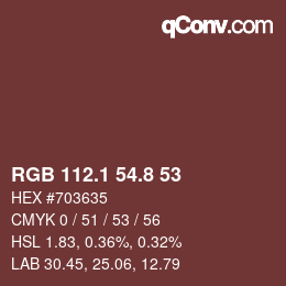 Color code: RGB 112.1 54.8 53 | qconv.com
