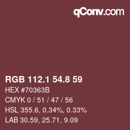 Color code: RGB 112.1 54.8 59 | qconv.com
