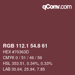 Color code: RGB 112.1 54.8 61 | qconv.com