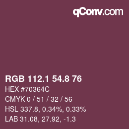 カラーコード: RGB 112.1 54.8 76 | qconv.com