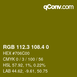 カラーコード: RGB 112.3 108.4 0 | qconv.com