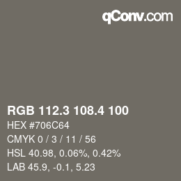 カラーコード: RGB 112.3 108.4 100 | qconv.com