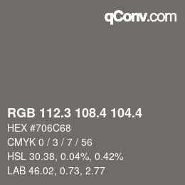 カラーコード: RGB 112.3 108.4 104.4 | qconv.com