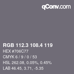 カラーコード: RGB 112.3 108.4 119 | qconv.com