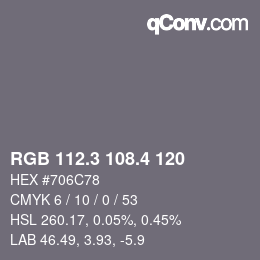 カラーコード: RGB 112.3 108.4 120 | qconv.com