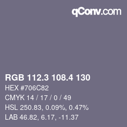 カラーコード: RGB 112.3 108.4 130 | qconv.com