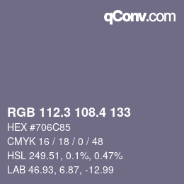 カラーコード: RGB 112.3 108.4 133 | qconv.com