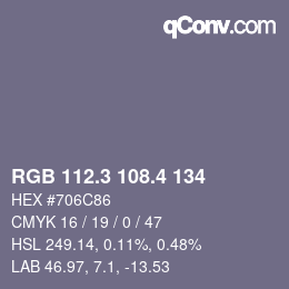 カラーコード: RGB 112.3 108.4 134 | qconv.com