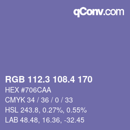 カラーコード: RGB 112.3 108.4 170 | qconv.com
