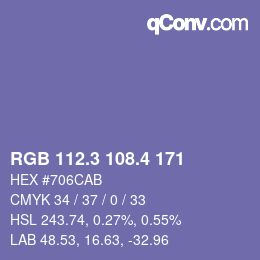 カラーコード: RGB 112.3 108.4 171 | qconv.com