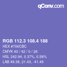 カラーコード: RGB 112.3 108.4 188 | qconv.com