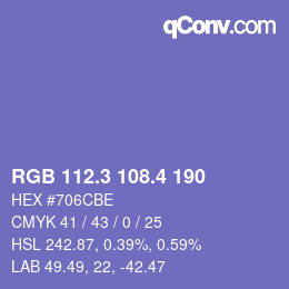 カラーコード: RGB 112.3 108.4 190 | qconv.com