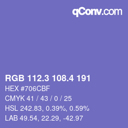カラーコード: RGB 112.3 108.4 191 | qconv.com