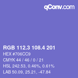 カラーコード: RGB 112.3 108.4 201 | qconv.com