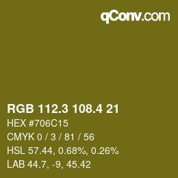 カラーコード: RGB 112.3 108.4 21 | qconv.com