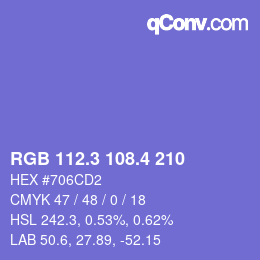 カラーコード: RGB 112.3 108.4 210 | qconv.com
