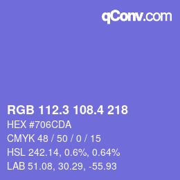 カラーコード: RGB 112.3 108.4 218 | qconv.com