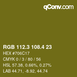 カラーコード: RGB 112.3 108.4 23 | qconv.com