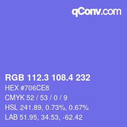 カラーコード: RGB 112.3 108.4 232 | qconv.com
