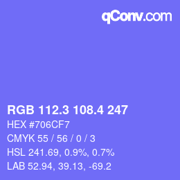 カラーコード: RGB 112.3 108.4 247 | qconv.com