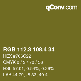 カラーコード: RGB 112.3 108.4 34 | qconv.com