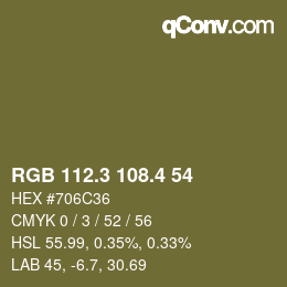 カラーコード: RGB 112.3 108.4 54 | qconv.com