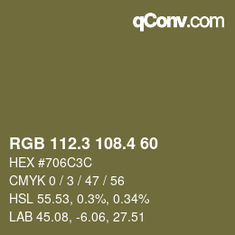 カラーコード: RGB 112.3 108.4 60 | qconv.com