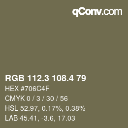 カラーコード: RGB 112.3 108.4 79 | qconv.com