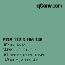 カラーコード: RGB 112.3 165 146 | qconv.com