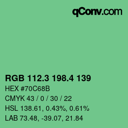カラーコード: RGB 112.3 198.4 139 | qconv.com