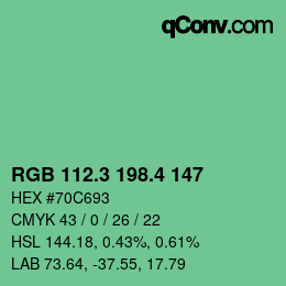 カラーコード: RGB 112.3 198.4 147 | qconv.com