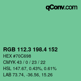 カラーコード: RGB 112.3 198.4 152 | qconv.com