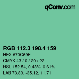 カラーコード: RGB 112.3 198.4 159 | qconv.com